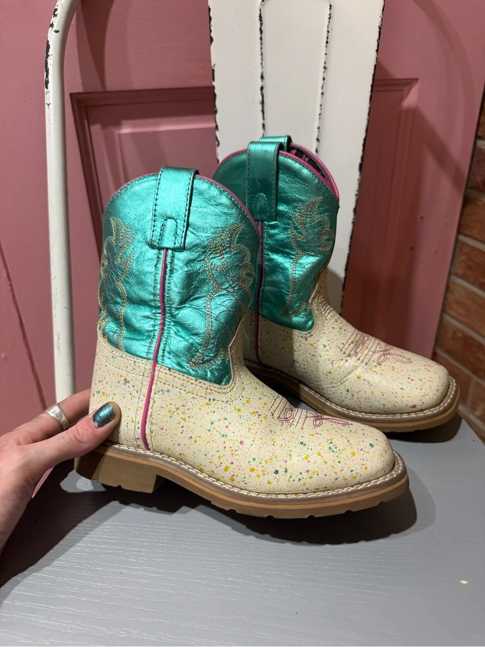 Dan Post Splatt kids leather cowboy boots EUC size 12 D